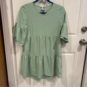 Elegant Mint Green Ruffle Sleeve Mini Dress